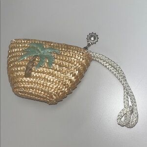Tan Straw Mini coin purse with Palm Design